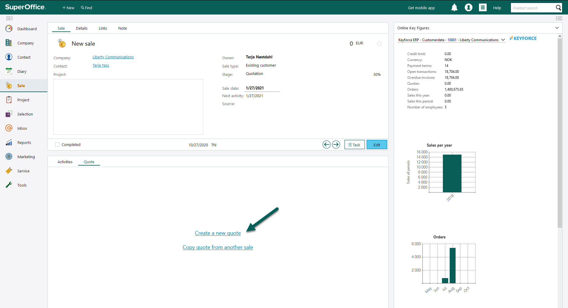 1. Create a new quote inside the sale