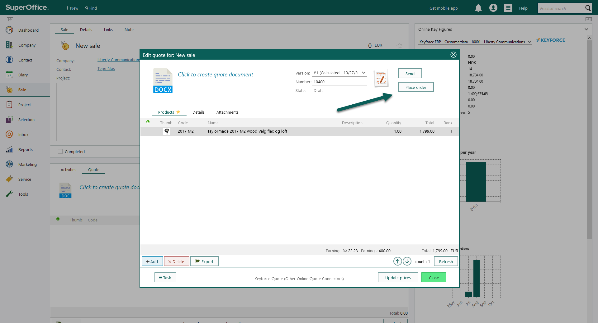 5. You can place the order directly from SuperOffice