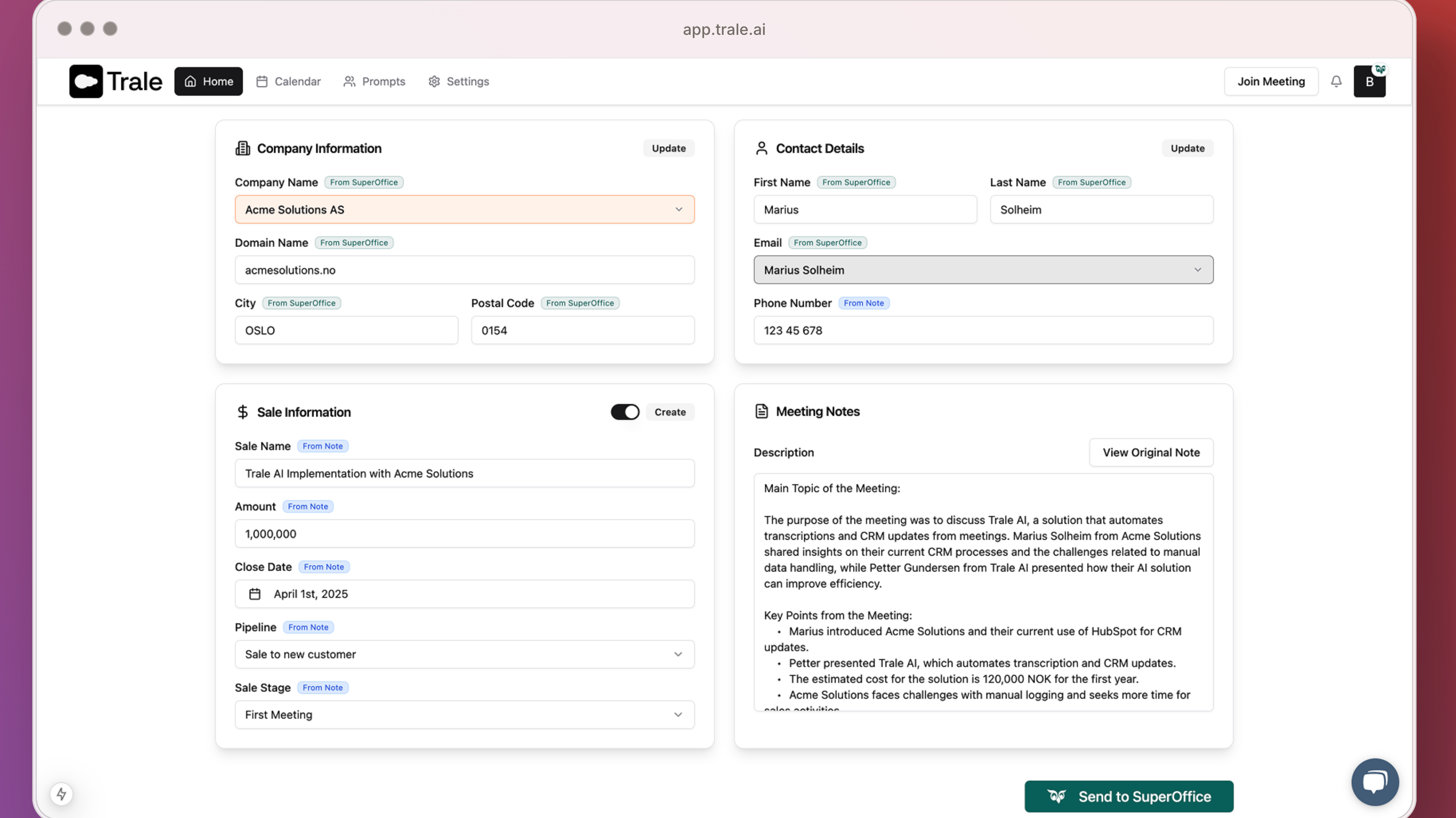 Update SuperOffice with One Click