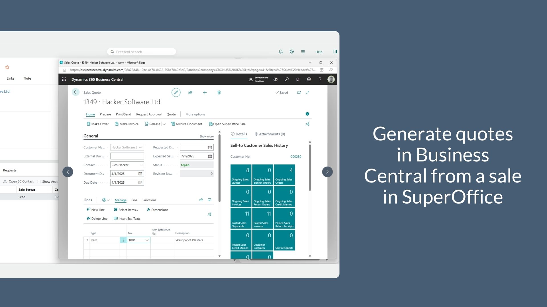 Generate quotes in Business Central from a sale in SuperOffice