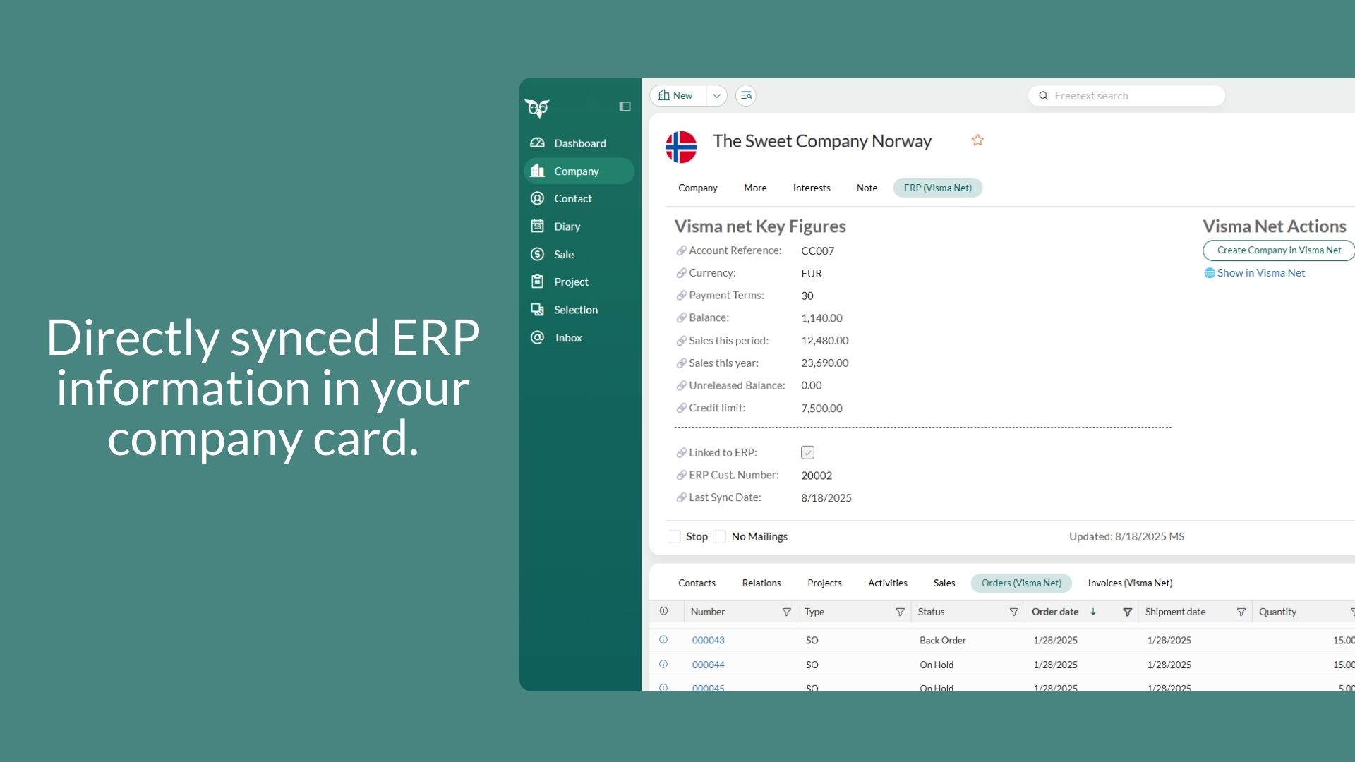 Directly synced ERP information in your company card