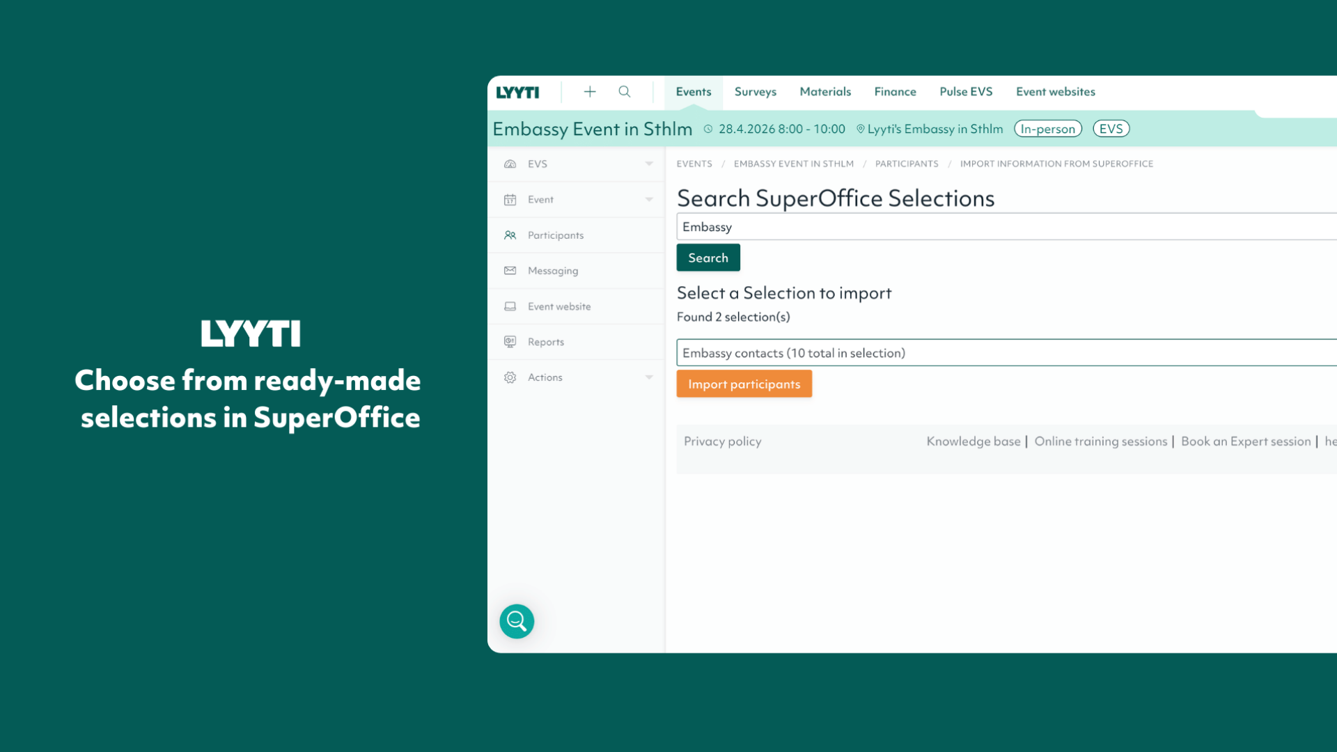 Choose from ready-made  selections in SuperOffice