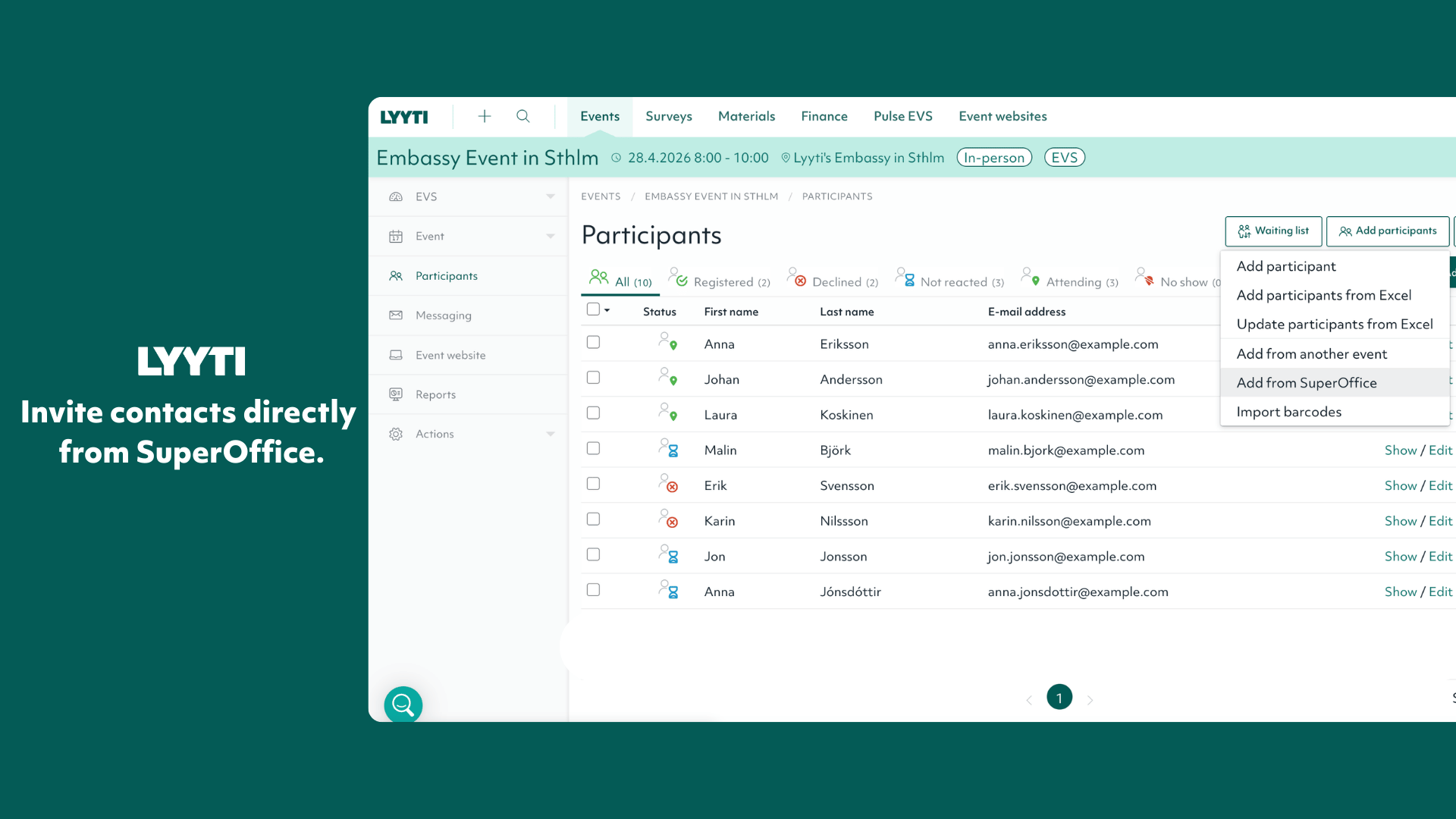 Invite contacts directly  from SuperOffice