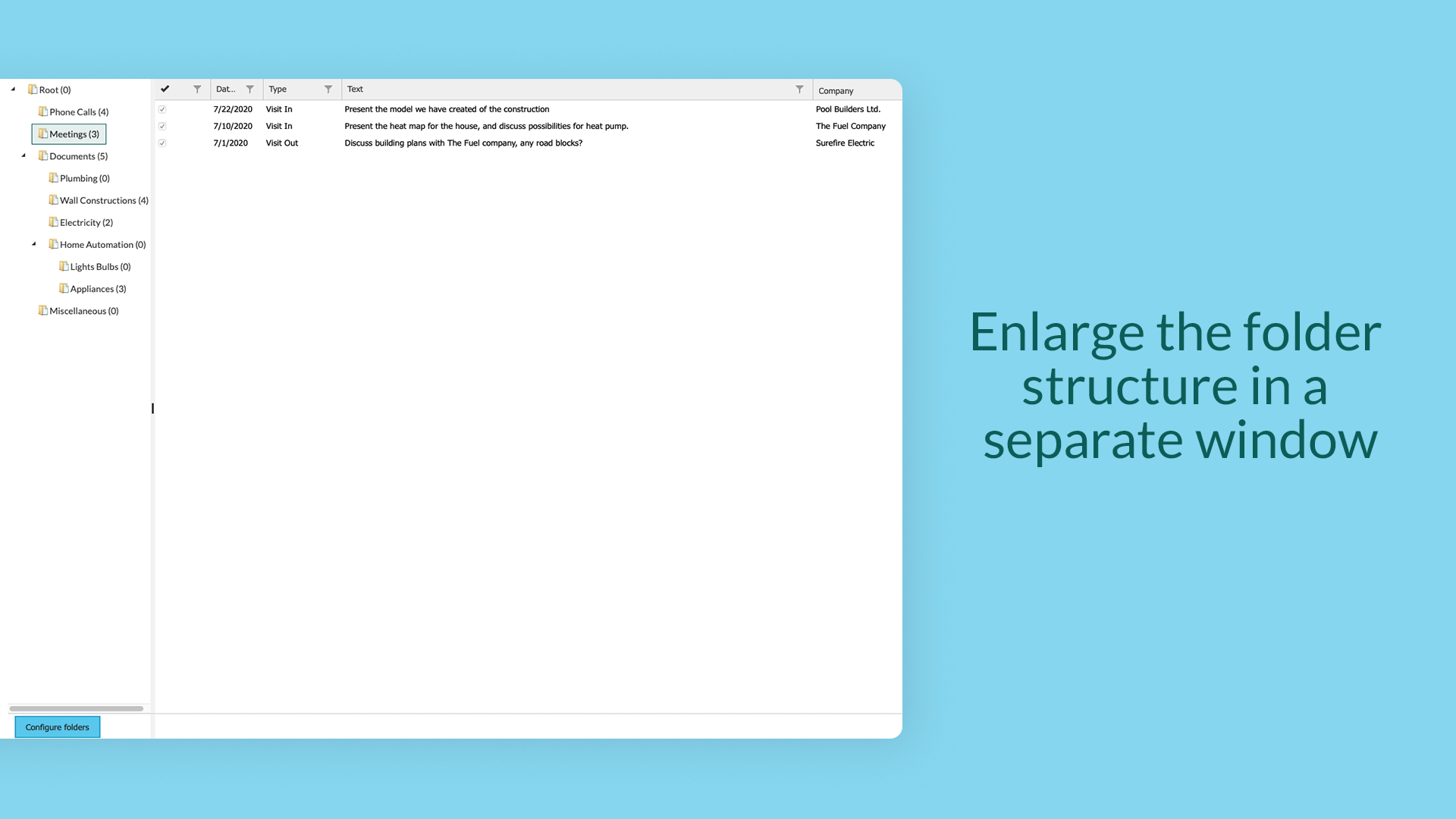 Enlarge the folder structure in a separate window