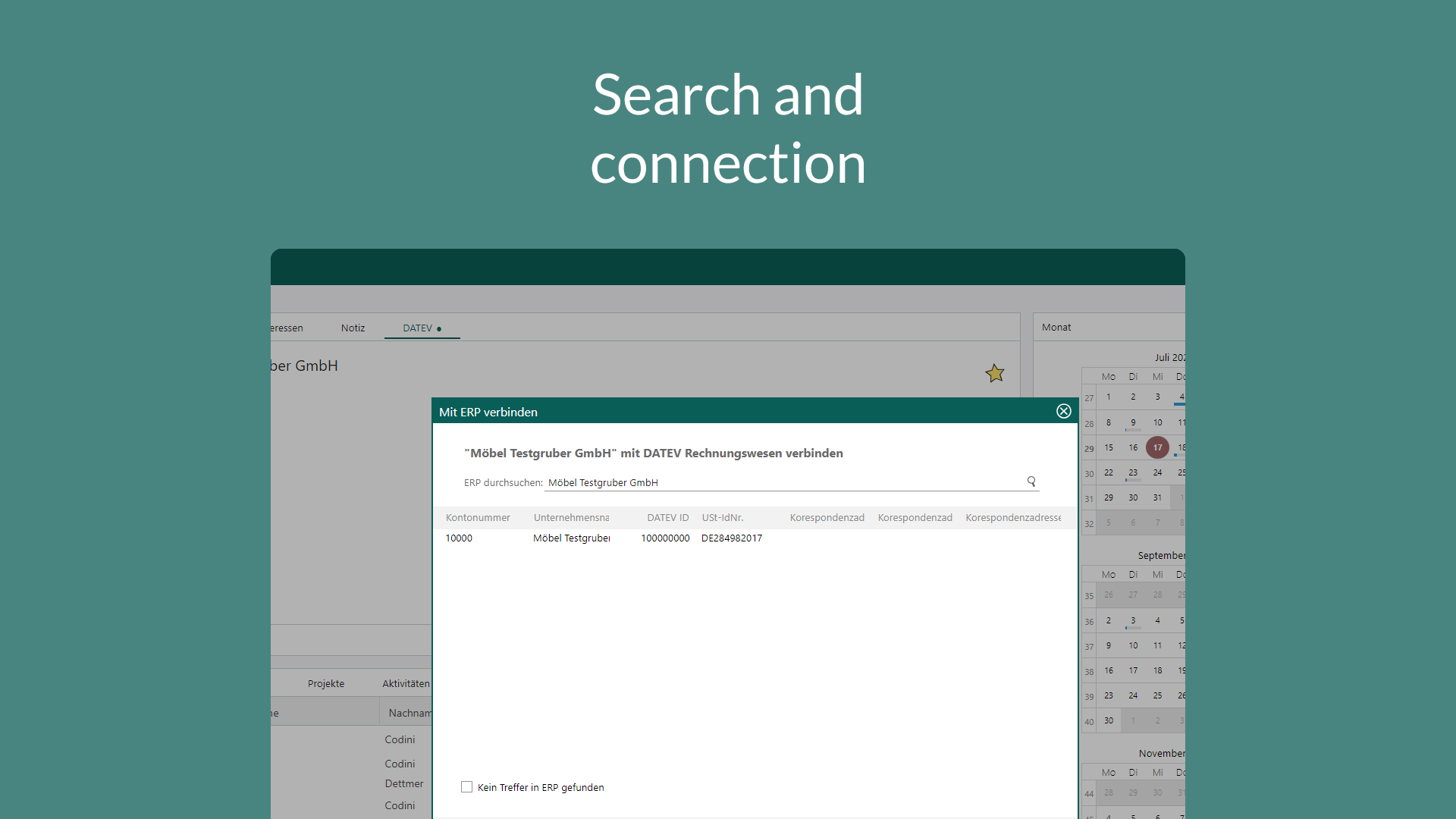 Search and connect custommer data for synchronisation