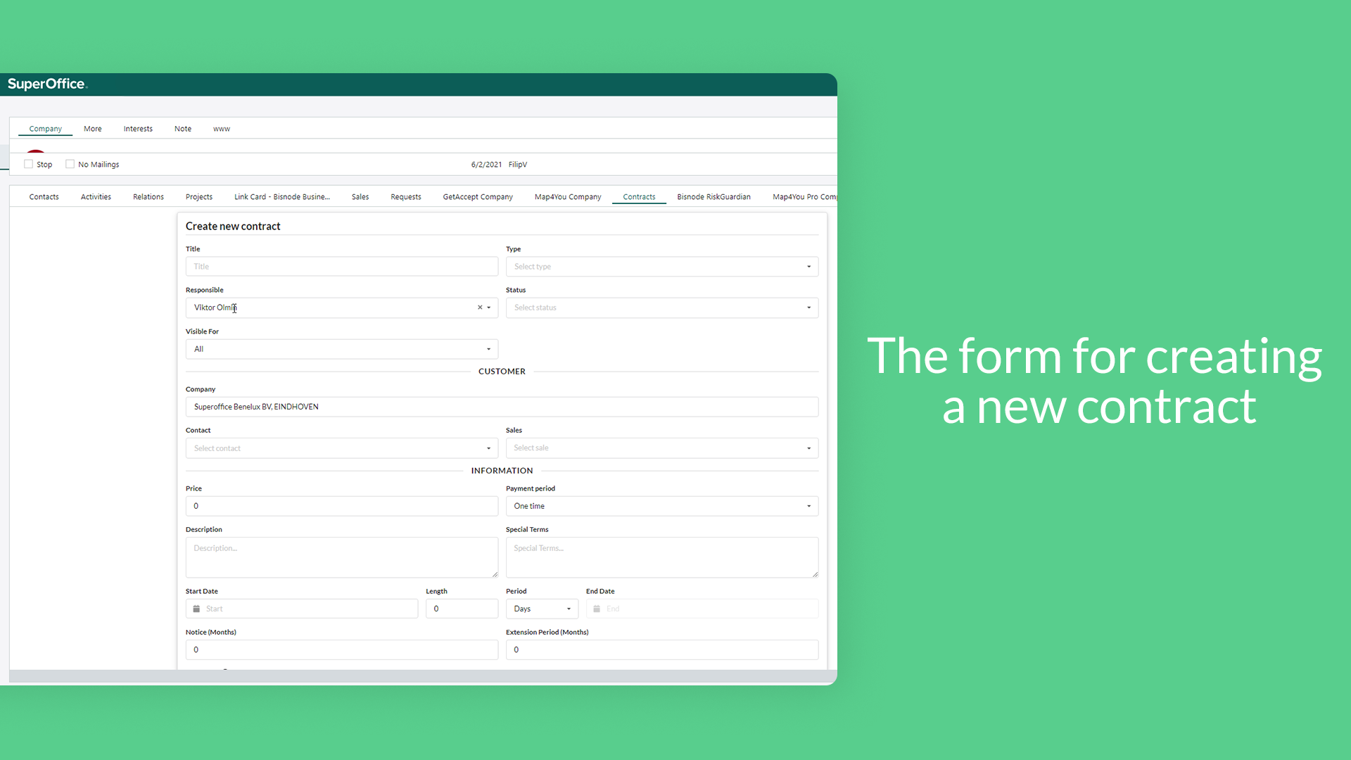 The form for creating a new contract