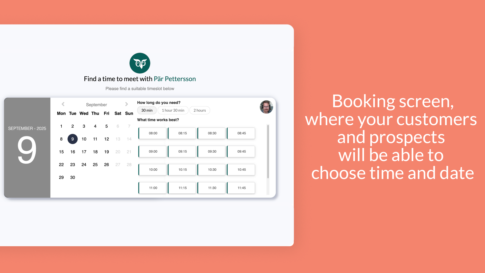 Booking screen