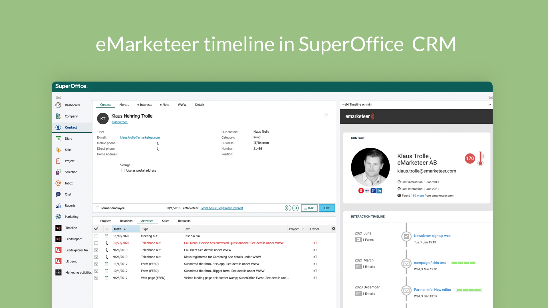 eMarketeer timeline in SuperOffice