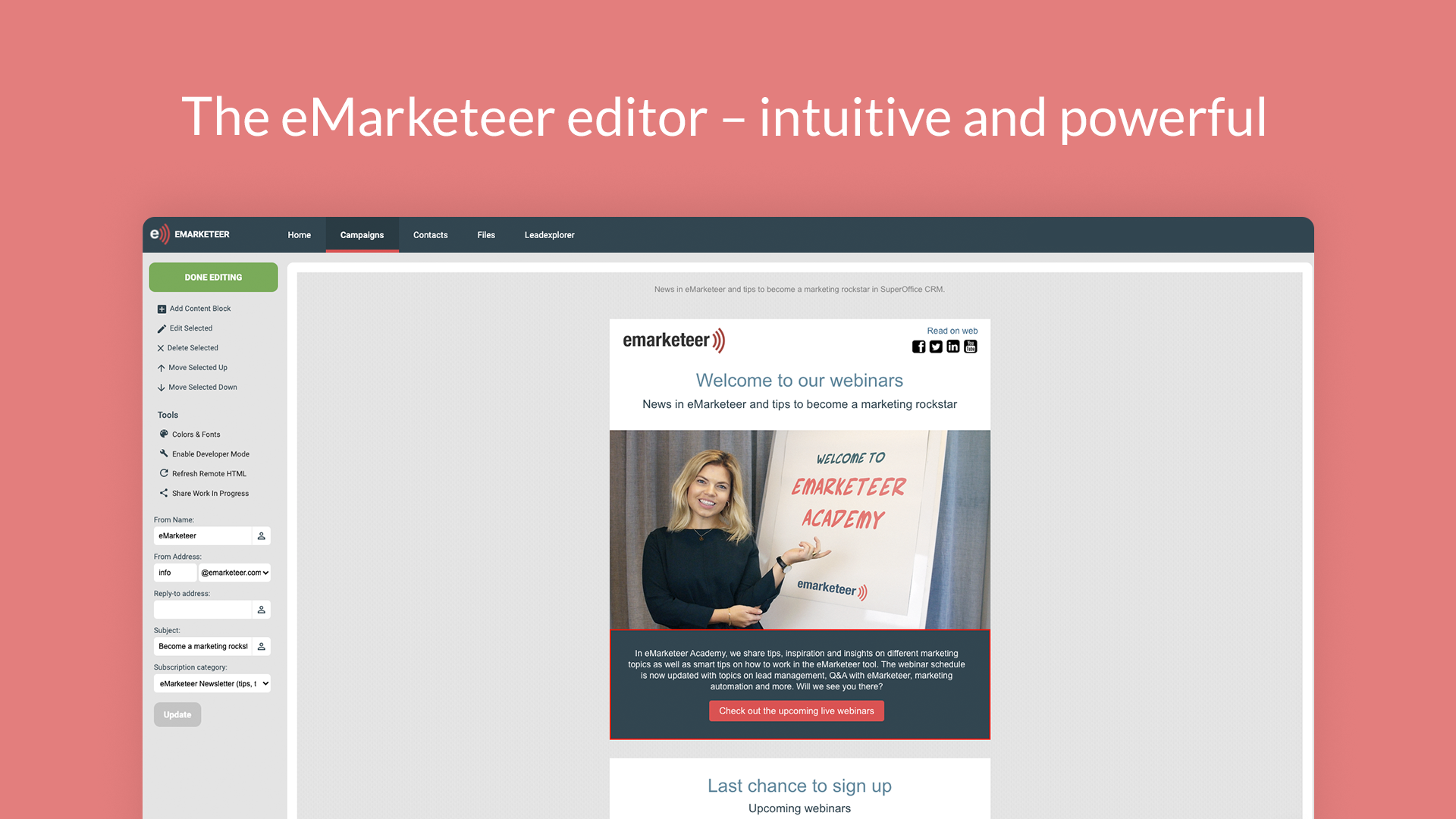 The eMarketeer editor – intuitive and powerful