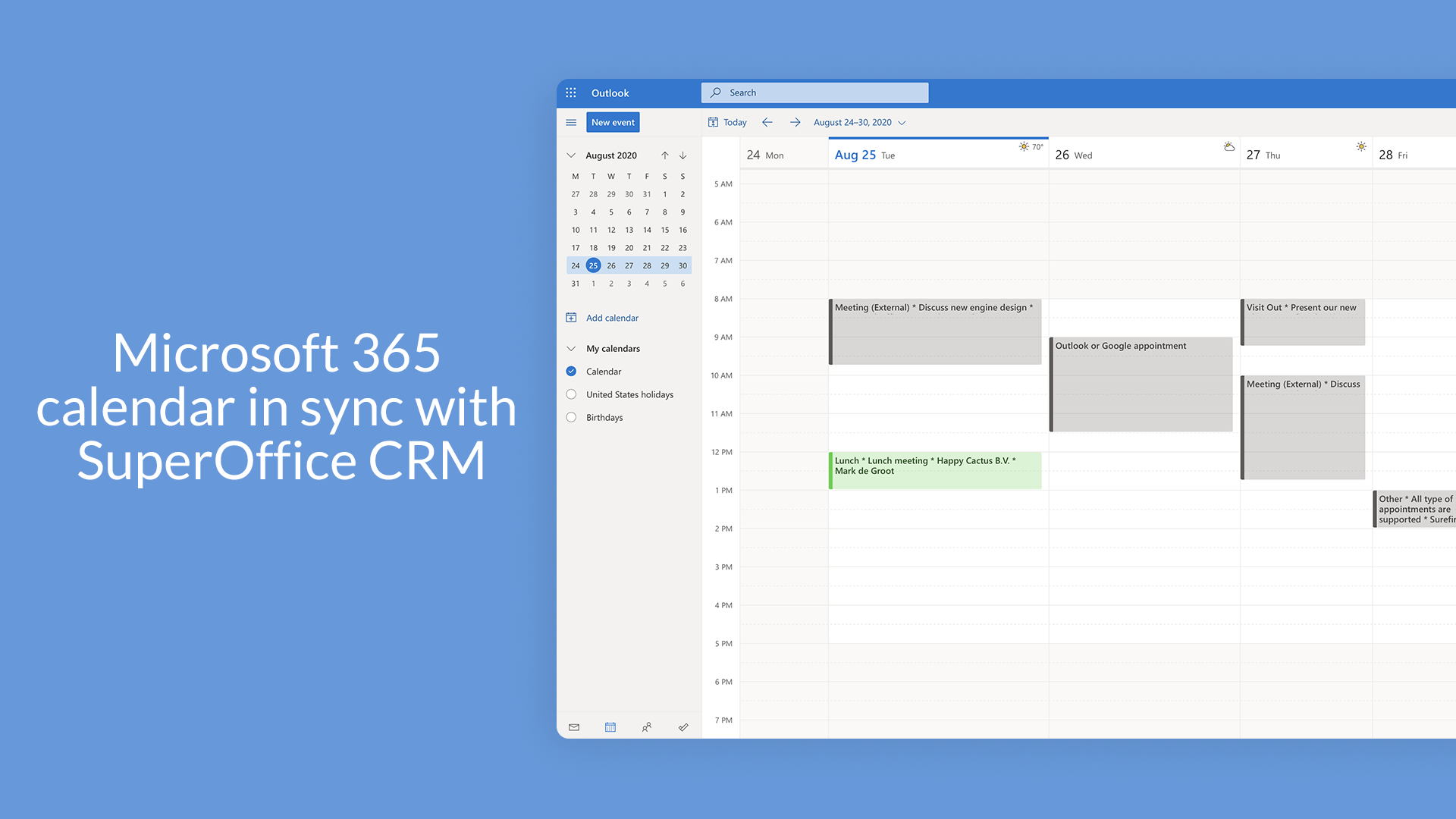 Microsoft 365 calendar in sync with SuperOffice CRM