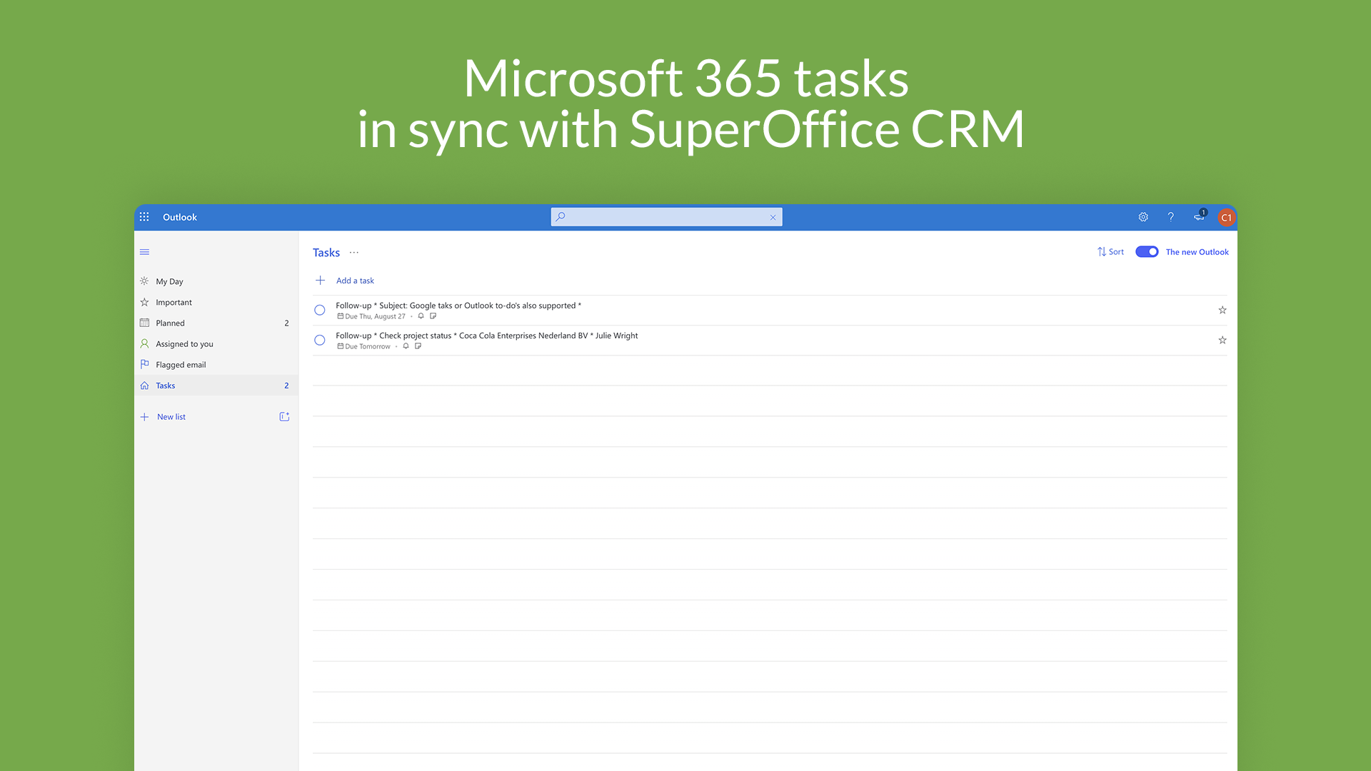Microsoft 365 tasks in sync with SuperOffice CRM