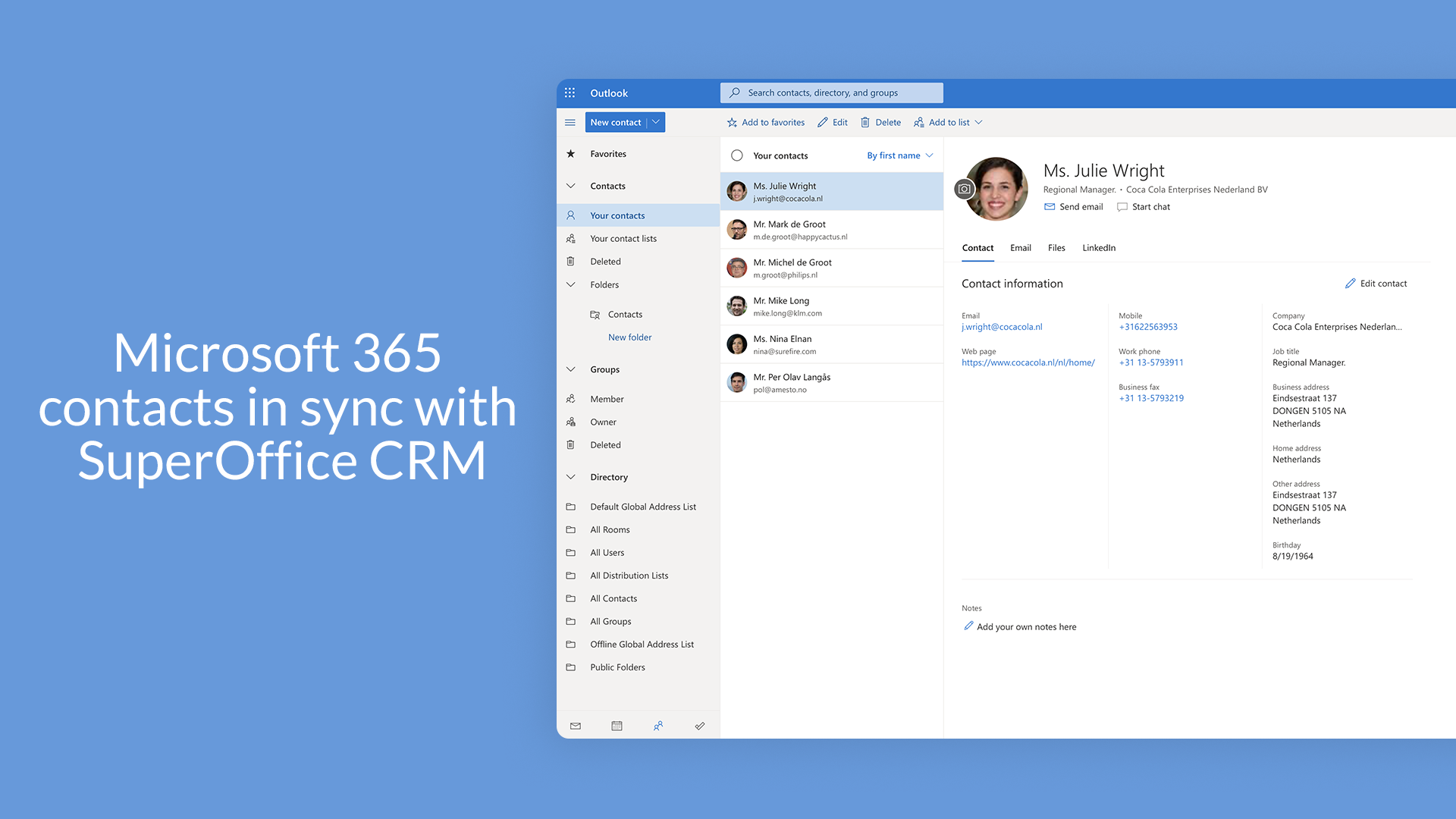 Microsoft 365 contacts in sync with SuperOffice CRM