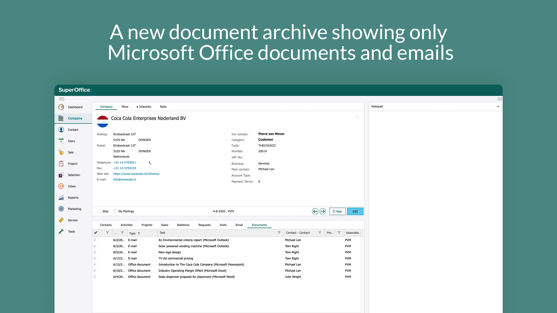 3. A new document archive showing documents by type for Office and emails.png