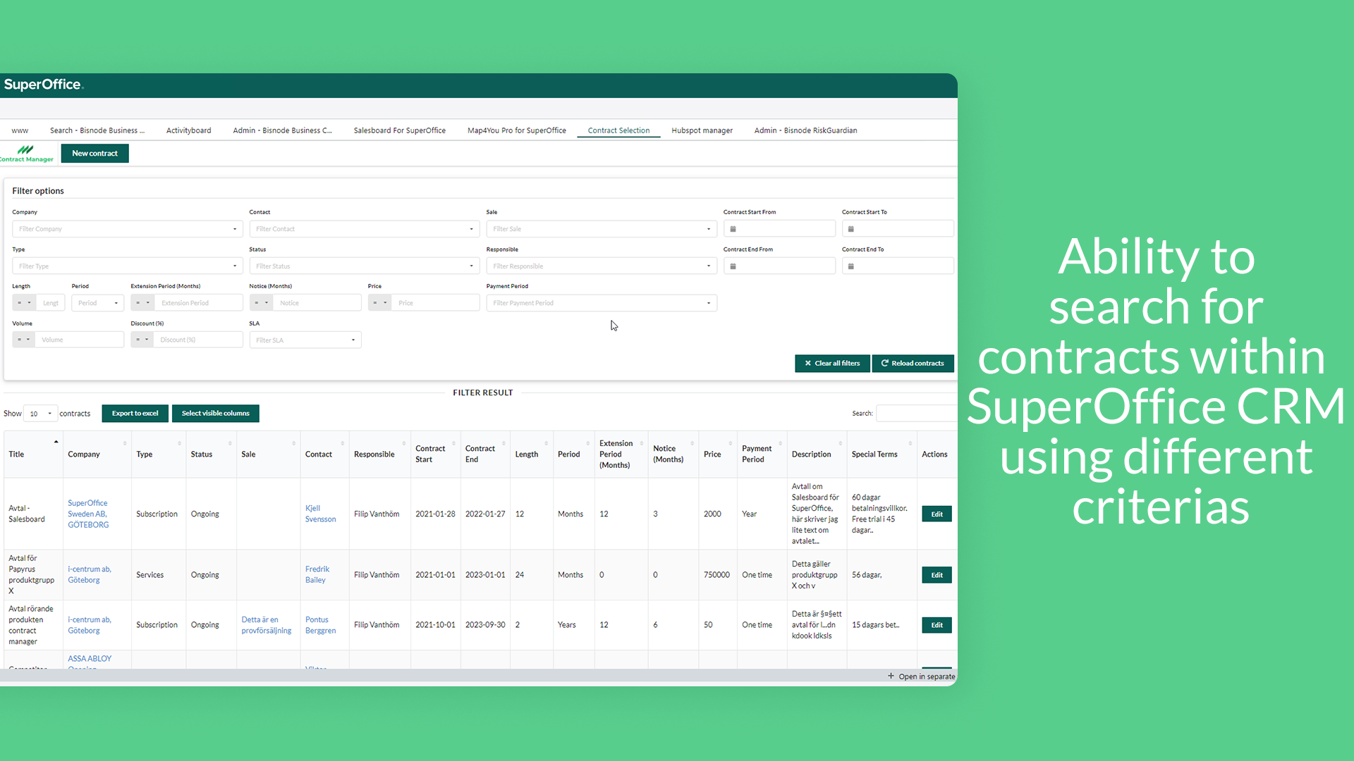 Ability to search for contracts within your CRM using different criterias