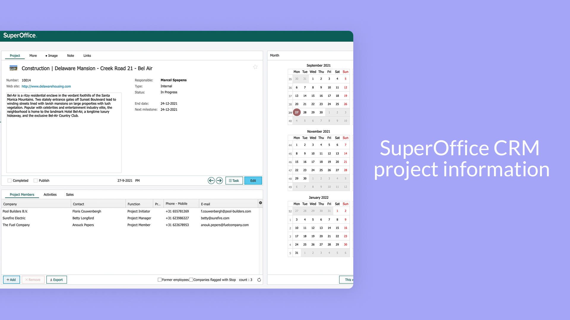 SuperOffice CRM project information