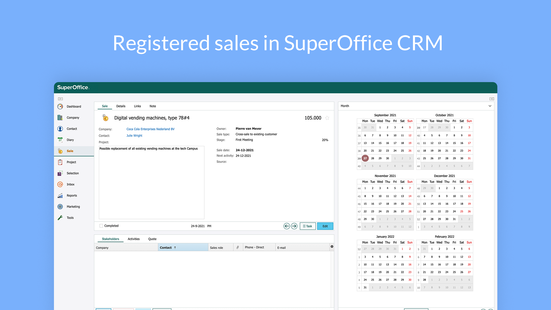 Registered sales in SuperOffice CRM