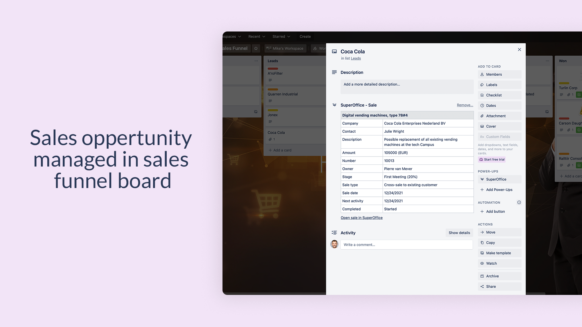 Sales oppertunity managed in sales funnel board