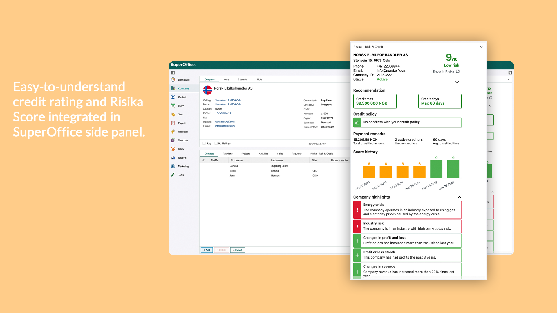 1 Easy-to-understand credit rating and Risika score integrated in SuperOffice.