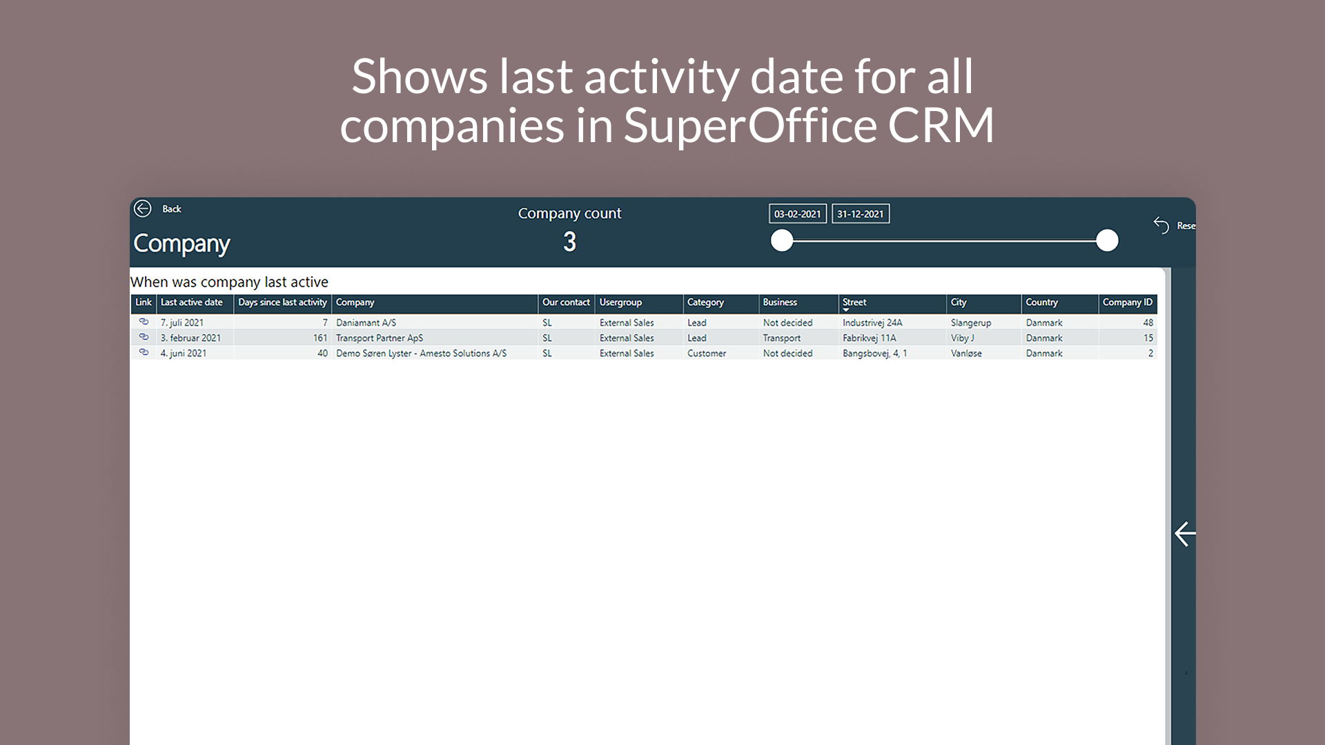 Shows last activity date for all companies in SuperOffice